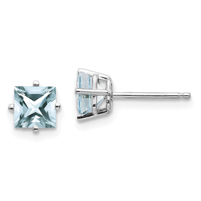 Million Charms 14k White Gold Aquamarine Earrings, 6mm x 6mm