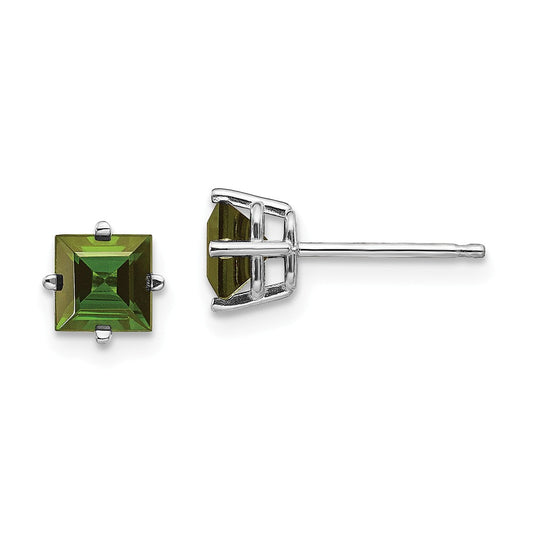 Million Charms 14k White Gold Green Tourmaline Earrings, 6mm x 6mm