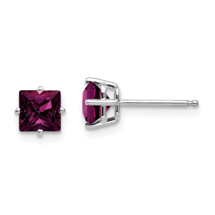 Million Charms 14k Rhodolite Garnet Princess Stud Earrings, 5mm x 5mm