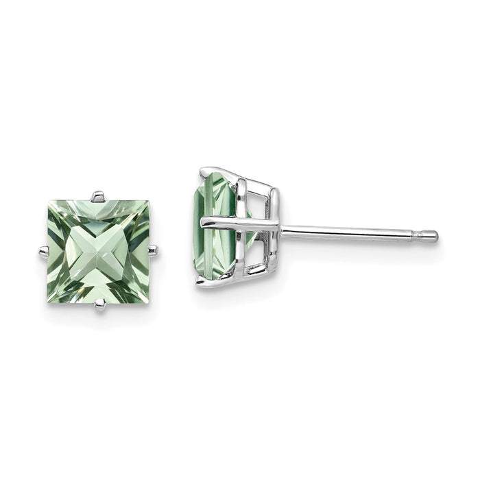 Million Charms 14k White Gold 6mm Square Green Quartz Earrings, 7mm x 7mm