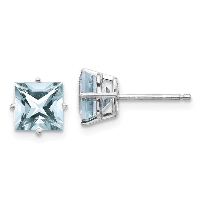 Million Charms 14k White Gold Aquamarine Earrings, 6mm x 6mm