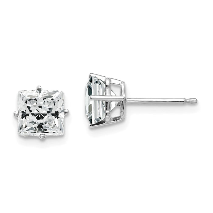 Million Charms 14k White Gold 6mm Princess Cut Cubic Zirconia Earrings, 6mm x 6mm