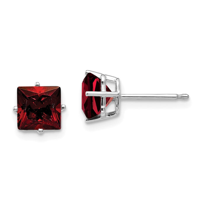 Million Charms 14k White Gold 6mm Princess Cut Garnet Earrings, 6mm x 6mm