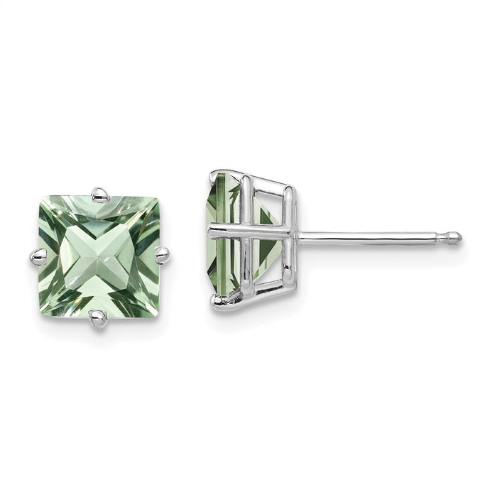 Million Charms 14k White Gold 7mm Square Green Quartz Earrings, 8mm x 8mm