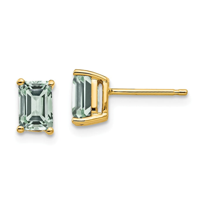 Million Charms 14k Yellow Gold 6x4 Emerald-Cut Green Quartz Earrings, 7mm x 4mm