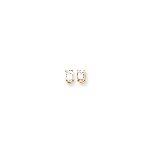 Million Charms 14k Yellow Gold 6x4mm Radiant Cut Cubic Zirconia Earrings, 7mm x 4mm