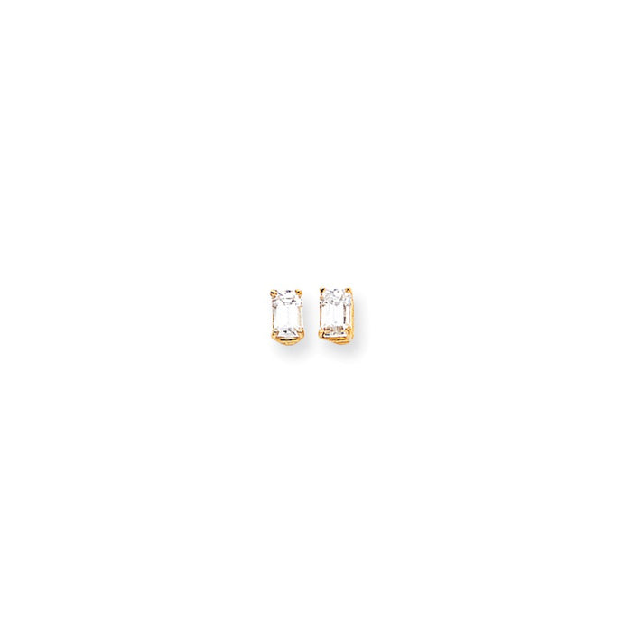 Million Charms 14k Yellow Gold 6x4mm Radiant Cut Cubic Zirconia Earrings, 7mm x 4mm
