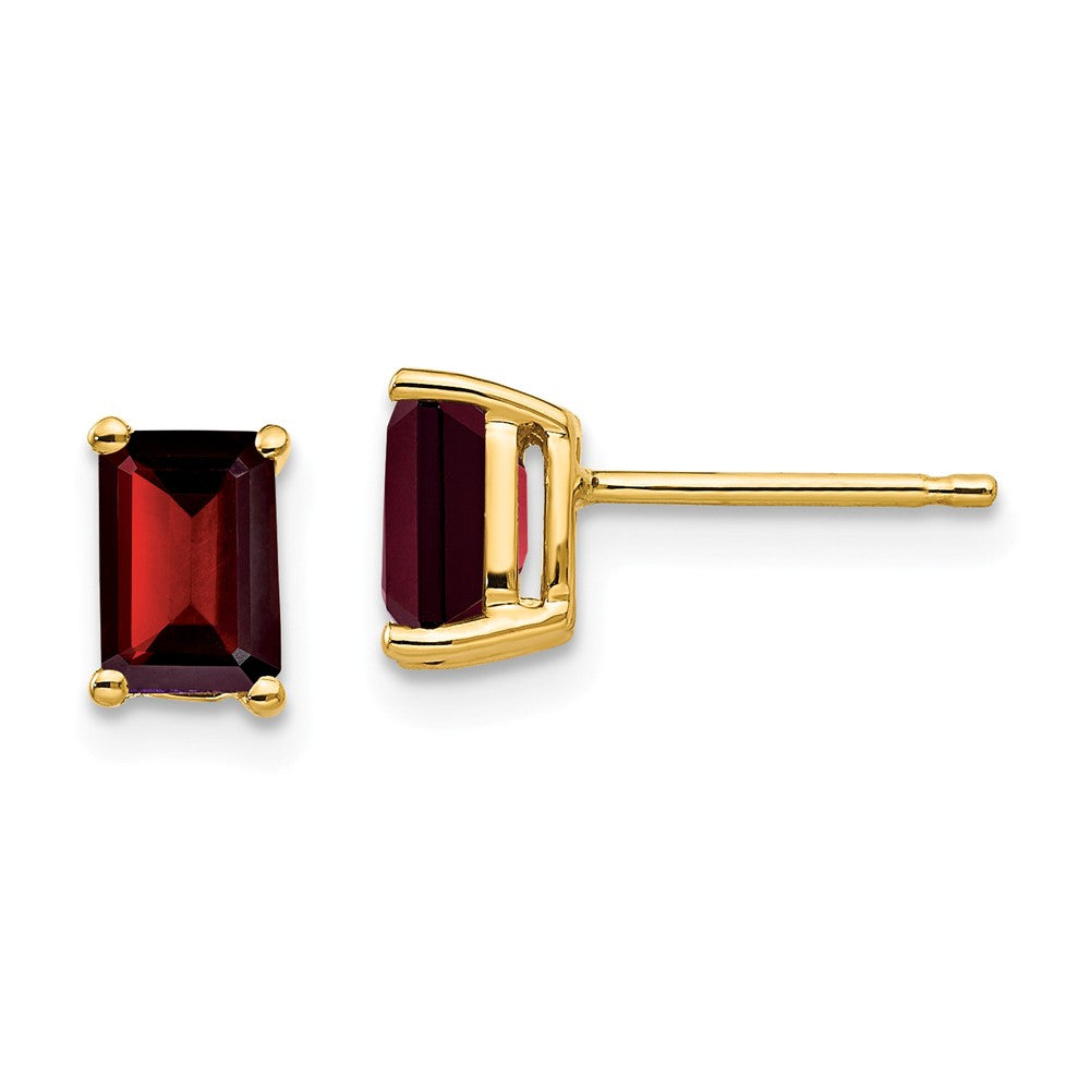 14k Yellow Gold 6x4mm Emerald Cut Garnet Earrings, 7mm x 4mm