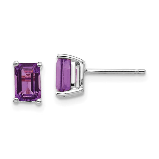 14k White Gold 6x4mm Emerald Cut Amethyst Earrings, 7mm x 4mm