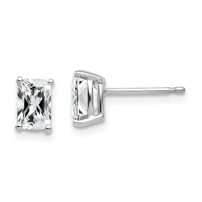 Million Charms 14k White Gold 6x4mm Radiant Cut Cubic Zirconia Earrings, 7mm x 4mm