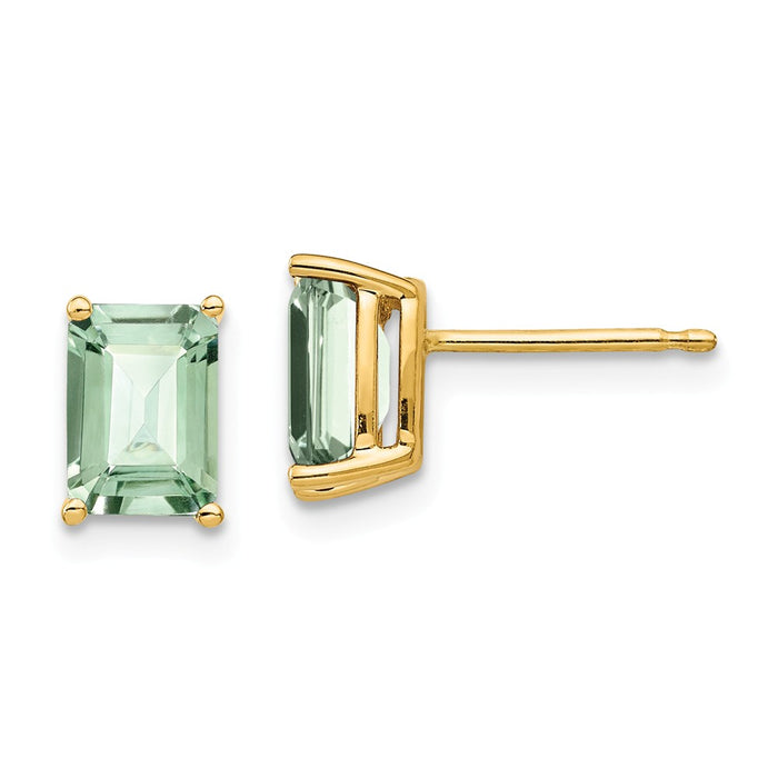 Million Charms 14k Yellow Gold 7x5 Emerald-Cut Green Quartz Earrings, 8mm x 5mm