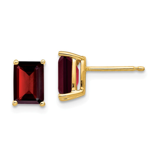 14k Yellow Gold 7x5mm Emerald Cut Garnet Earrings, 8mm x 5mm