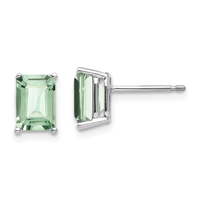 Million Charms 14k White Gold 7x5mm Emerald-Cut Green Quartz Earrings, 8mm x 5mm