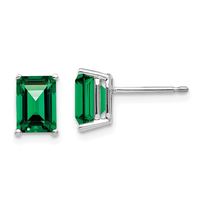 Million Charms 14k White Gold 7x5mm Emerald Cut Mount St. Helens Earrings, 8mm x 5mm