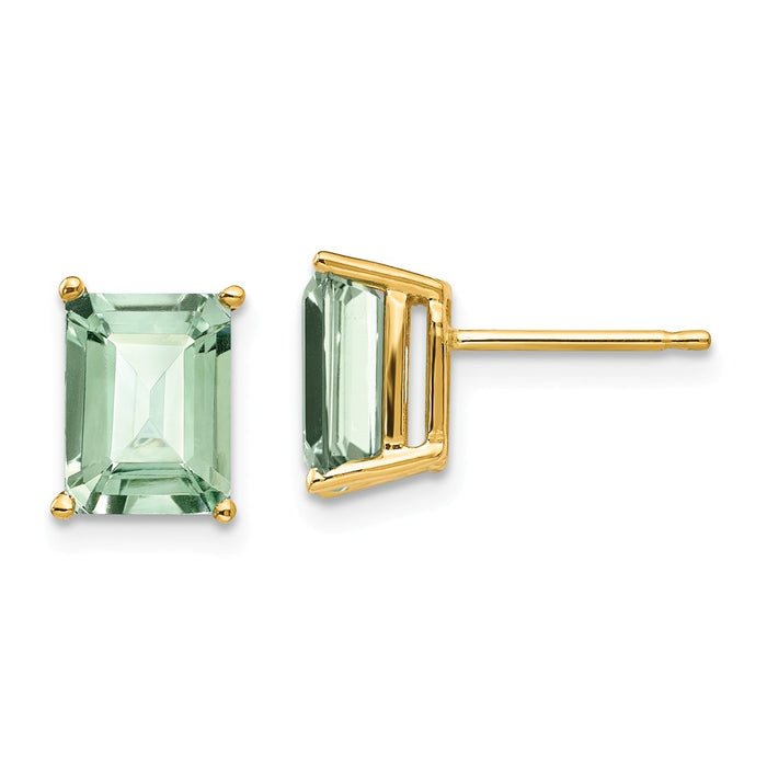 Million Charms 14k Yellow Gold 8x6 Emerald-Cut Green Quartz Earrings, 9mm x 6mm