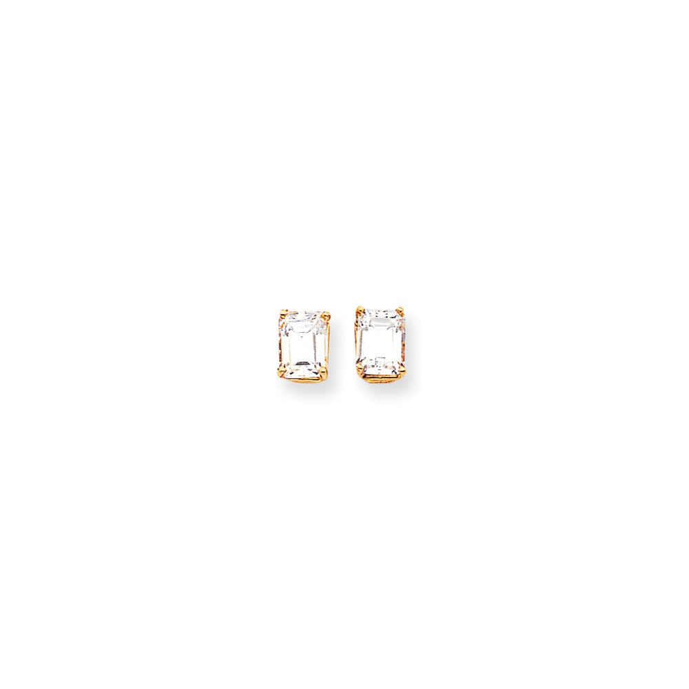 Million Charms 14k Yellow Gold 8x6mm Radiant Cut Cubic Zirconia Earrings, 9mm x 6mm
