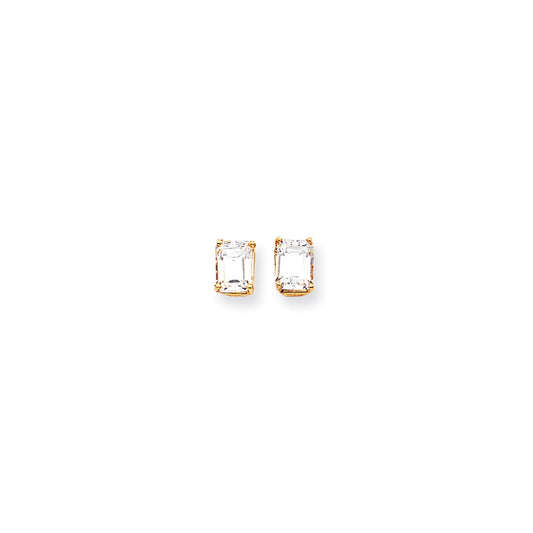 Million Charms 14k Yellow Gold 8x6mm Radiant Cut Cubic Zirconia Earrings, 9mm x 6mm