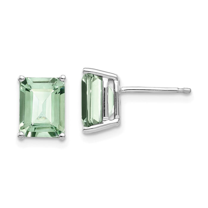 Million Charms 14k White Gold 8x6mm Emerald-Cut Green Quartz Earrings, 9mm x 6mm