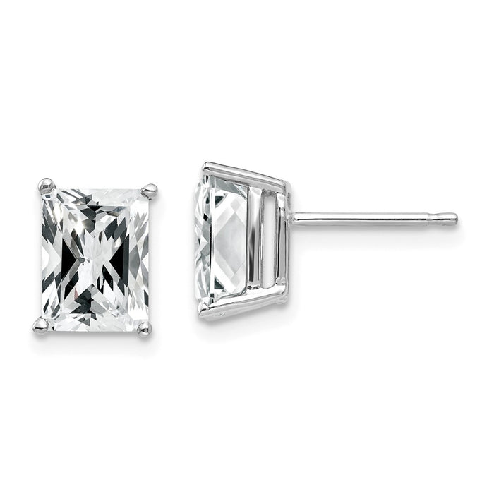 Million Charms 14k White Gold 8x6mm Radiant Cut Cubic Zirconia Earrings, 9mm x 6mm