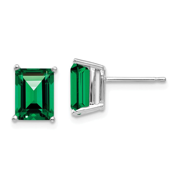 Million Charms 14k Mount St. Helens Emerald Stud Earrings, 9mm x 6mm
