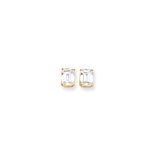 Million Charms 14k Yellow Gold 9x7mm Emerald Cut Cubic Zirconia Earrings, 9mm x 7mm