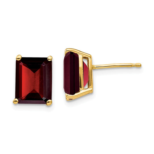 14k Yellow Gold 9x7mm Emerald Cut Garnet Earrings, 9mm x 7mm