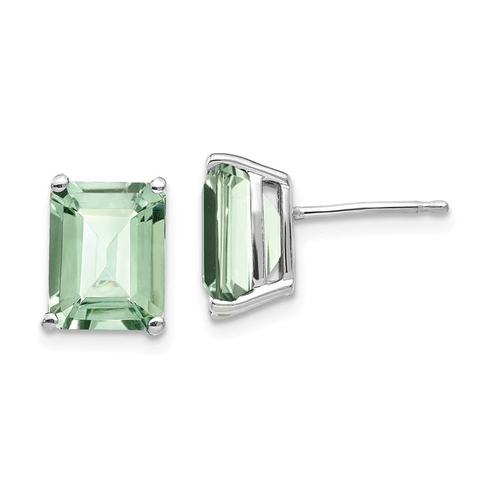 Million Charms 14k White Gold 9x7mm Emerald-Cut Green Quartz Earrings, 9mm x 7mm