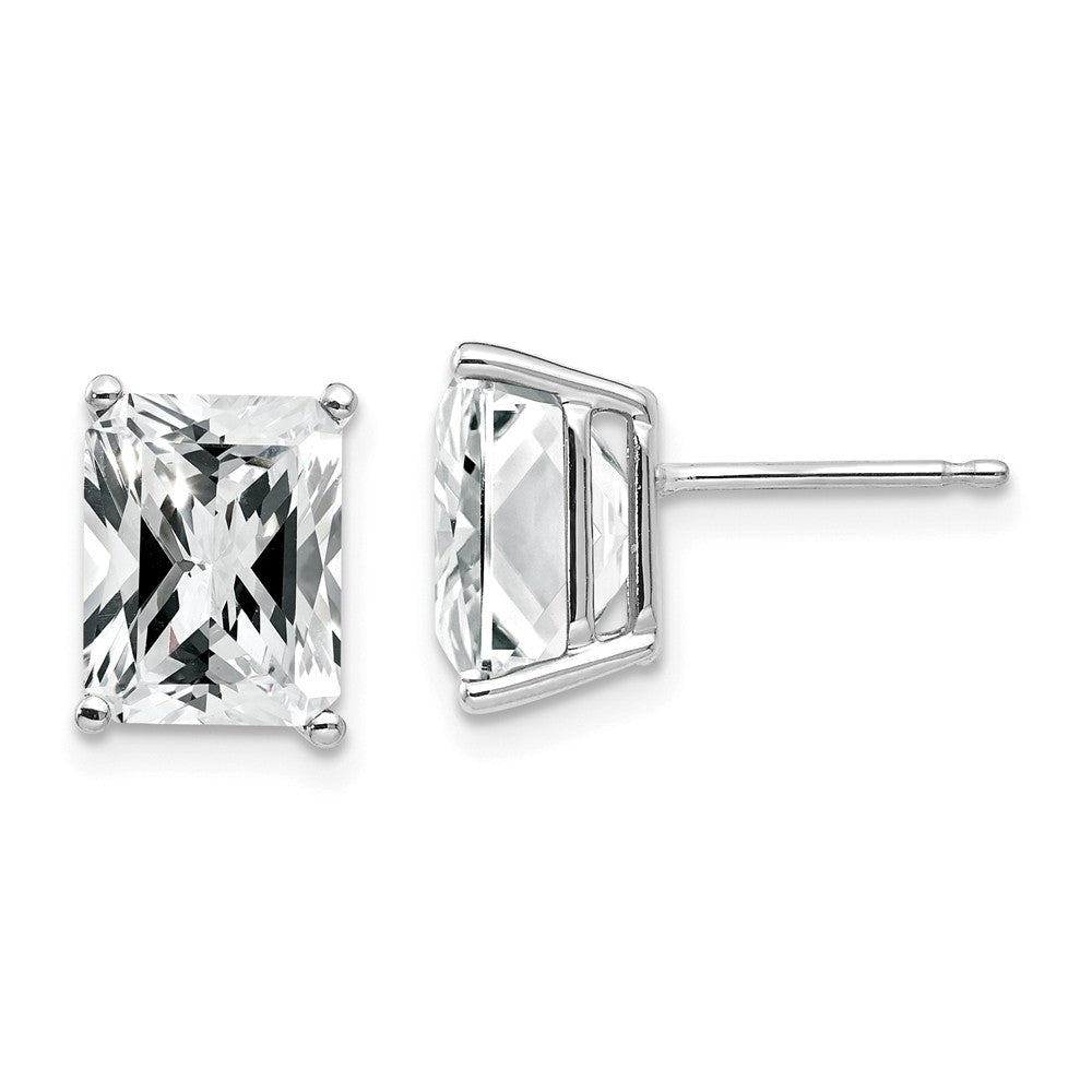 Million Charms 14k White Gold 9x7mm Emerald Cut Cubic Zirconia Earrings, 10mm x 7mm
