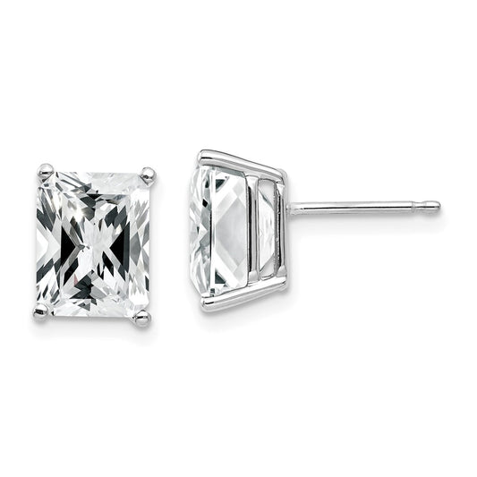Million Charms 14k White Gold 9x7mm Emerald Cut Cubic Zirconia Earrings, 10mm x 7mm