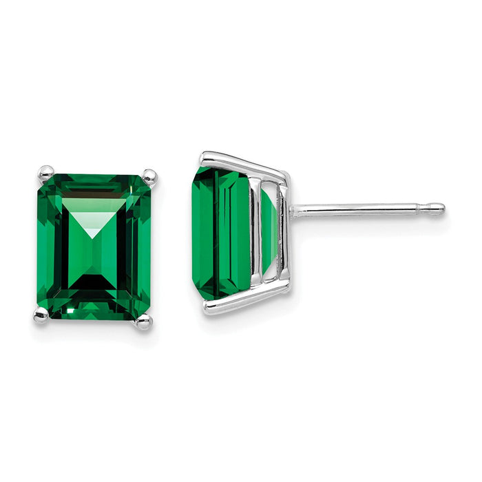 Million Charms 14k White Gold 9x7mm Emerald Cut Mount St. Helens Earrings, 9mm x 7mm