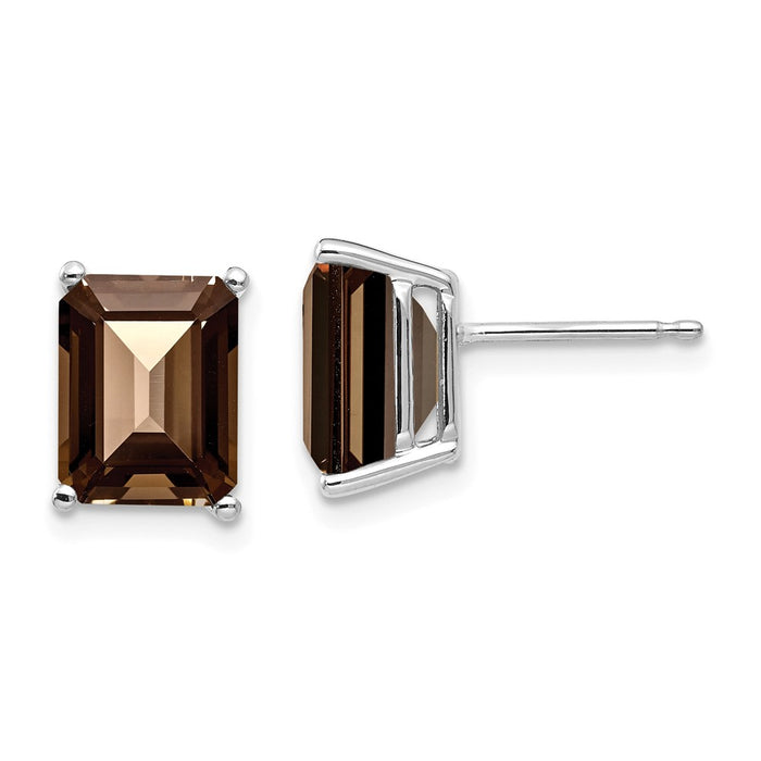 Million Charms 14k White Gold 9x7mm Emerald-Cut Smoky Quartz Earrings, 9mm x 7mm