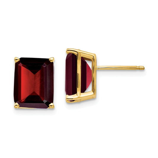 14k Yellow Gold 10x8mm Emerald Cut Garnet Earrings, 11mm x 8mm