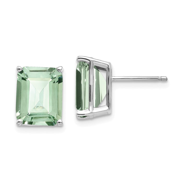 Million Charms 14k White Gold 10x8mm Emerald-Cut Green Quartz Earrings, 11mm x 8mm