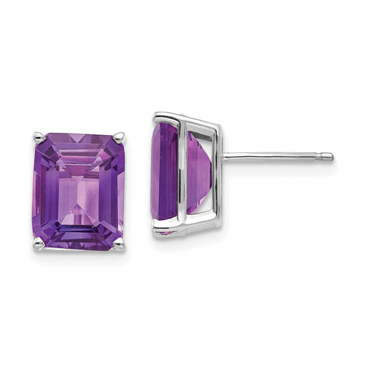 14k Emerald Cut Amethyst Stud Earrings, 11mm x 8mm