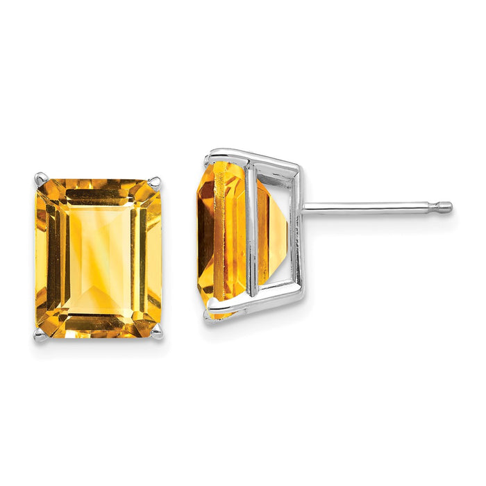 Million Charms 14k Emerald Cut Citrine stud earring, 11mm x 8mm