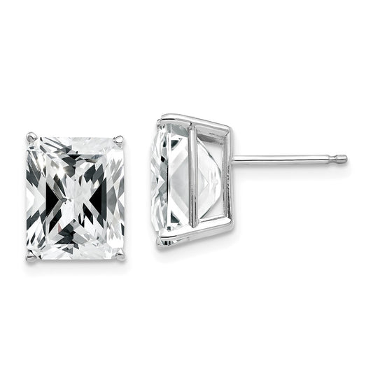 Million Charms 14k White Gold 10x8mm Emerald Cut Cubic Zirconia Earrings, 11mm x 8mm