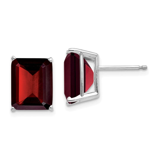 14k Emerald Cut Garnet Stud Earrings, 11mm x 8mm