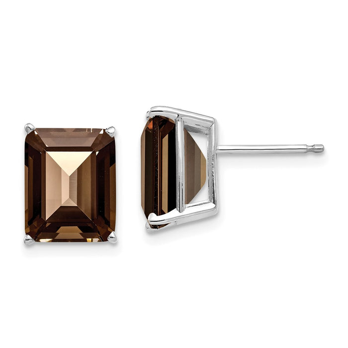 Million Charms 14k White Gold 10x8mm Emerald-Cut Smoky Quartz Earrings, 11mm x 8mm