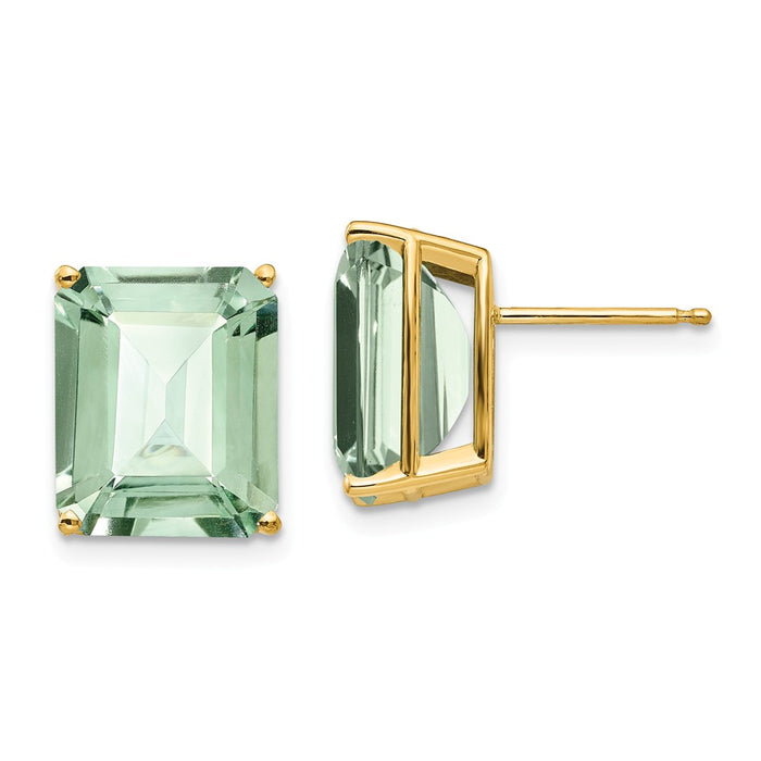 Million Charms 14k Yellow Gold 12x10 Emerald-Cut Green Quartz Earrings, 13mm x 10mm