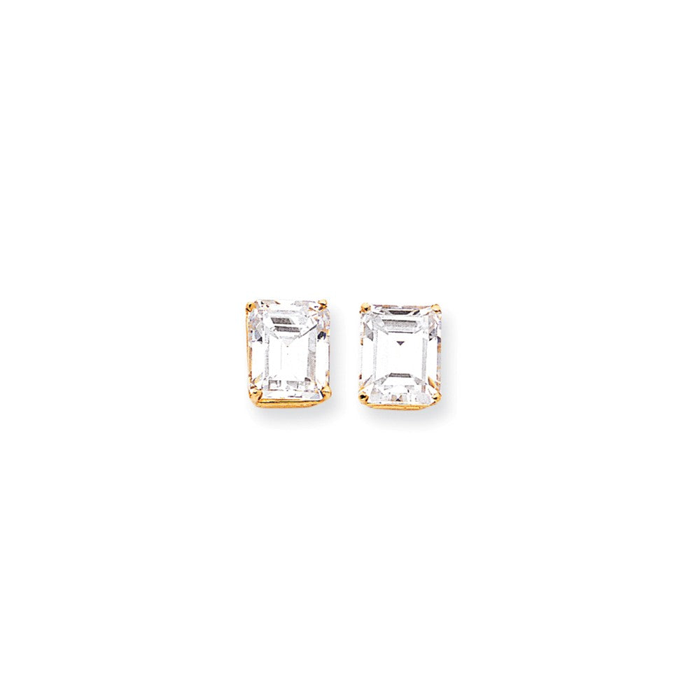 Million Charms 14k Yellow Gold 12x10mm Emerald Cut Cubic Zirconia Earrings, 12mm x 10mm
