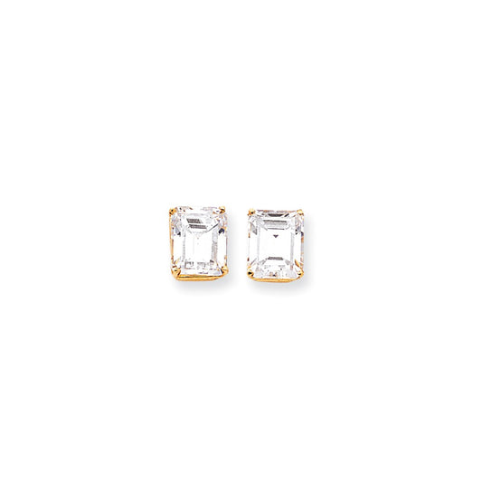 Million Charms 14k Yellow Gold 12x10mm Emerald Cut Cubic Zirconia Earrings, 12mm x 10mm