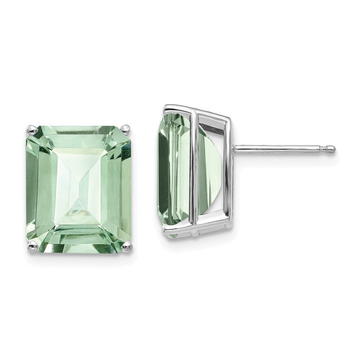 Million Charms 14k White Gold 12x10mm Emerald-Cut Green Quartz Earrings, 13mm x 10mm