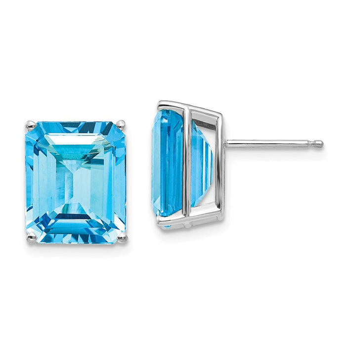 Million Charms 14k White Gold 12x10mm Emerald Cut Blue Topaz Earrings, 12mm x 10mm
