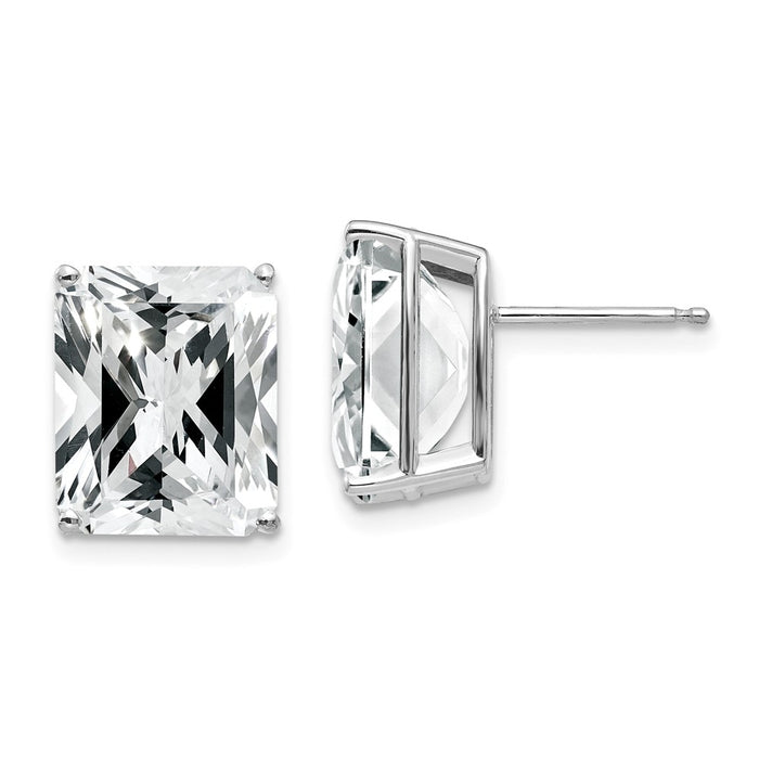 Million Charms 14k White Gold Emerald Cut Cubic Zirconia Stud Earrings, 12mm x 10mm