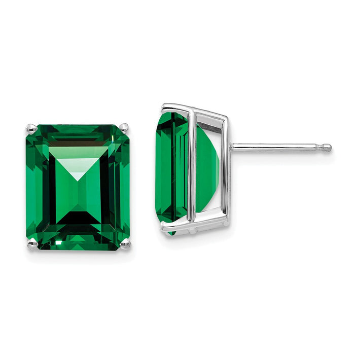 Million Charms 14k White Gold Mount St. Helens Emerald Stud Earrings, 12mm x 10mm