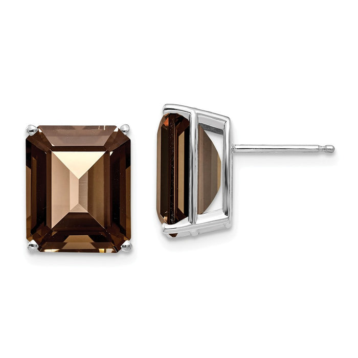 Million Charms 14k White Gold 12x10mm Emerald-Cut Smoky Quartz Earrings, 13mm x 10mm