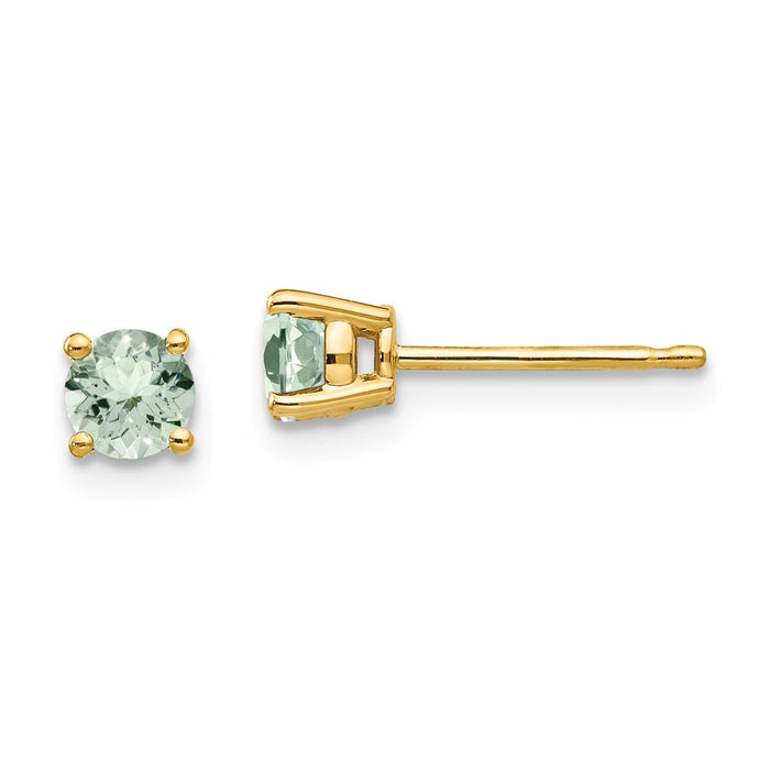 Million Charms 14k Yellow Gold 4mm Round Green Quartz Earrings, 5mm x 5mm