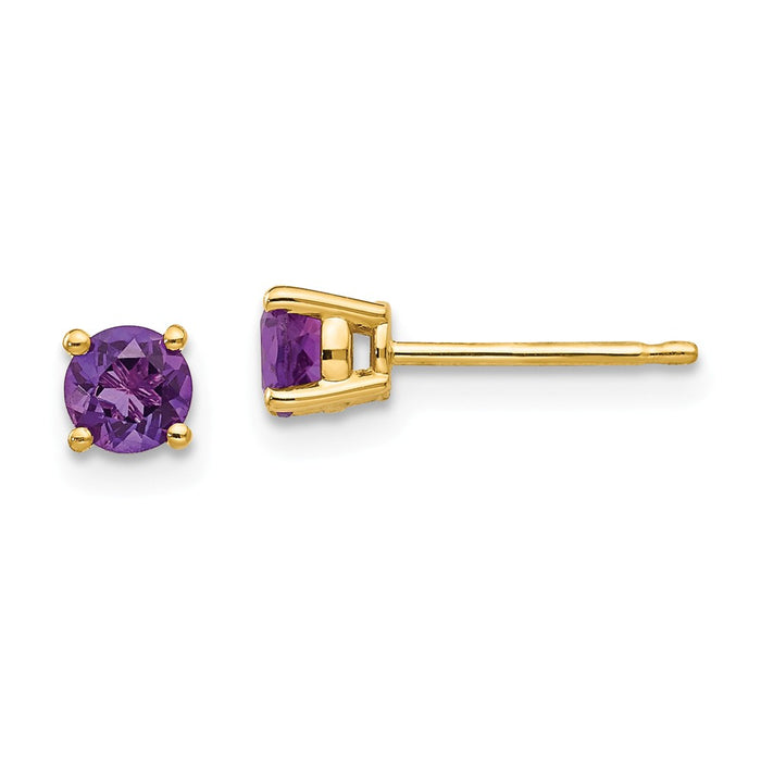 Million Charms 14k Yellow Gold 4mm Amethyst Earrings, 4mm x 4mm