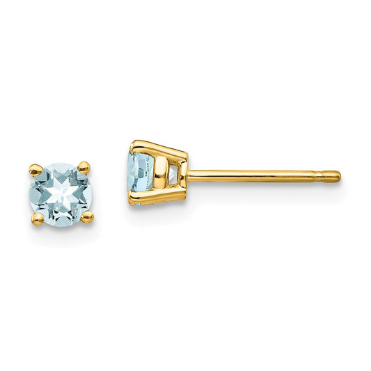 Million Charms 14k Yellow Gold Aquamarine Post Earrings, 4mm x 4mm
