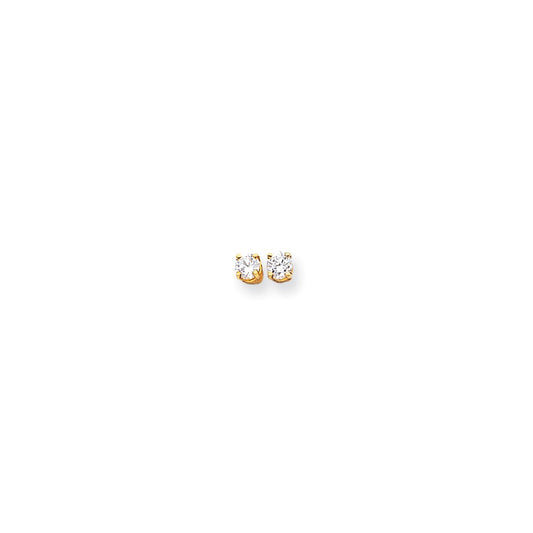 Million Charms 14k Yellow Gold 4mm Cubic Zirconia Earrings, 4mm x 4mm